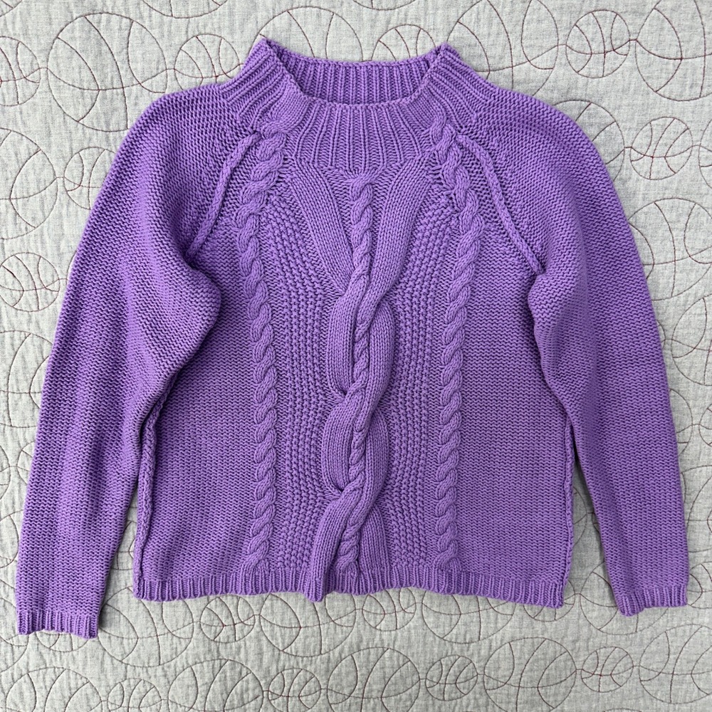 J. Jill Sweater Purple Cable Knit Mock Neck / Womens Small